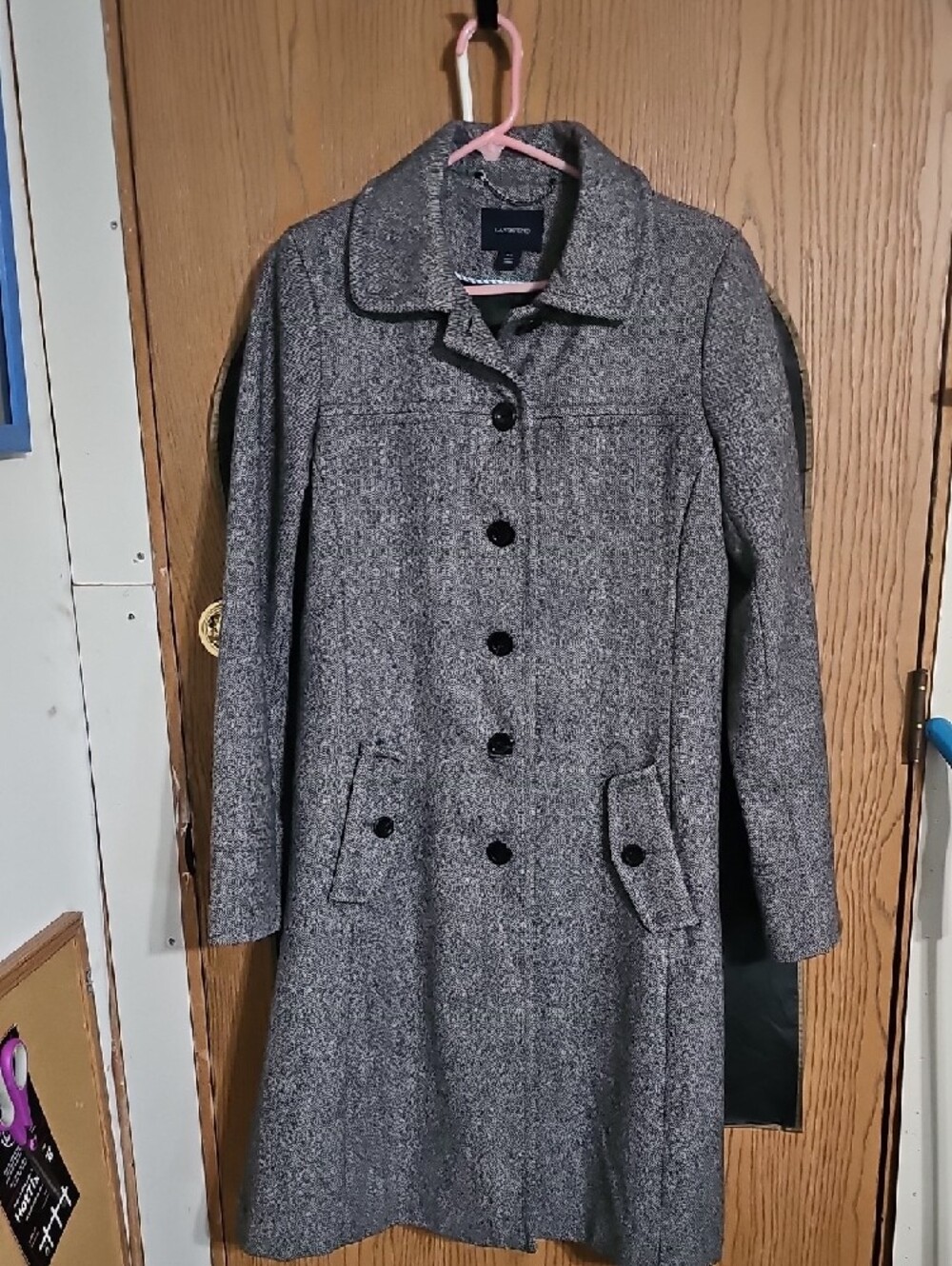 Lands' End Women's Gray Wool-Blend Single-Breasted Trench Coat
